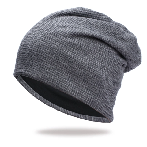 Gorro De Punto De Gofre Para Hombre Gorro Slouchy Doble Capa Cálido Invierno Acrílico Color Sólido