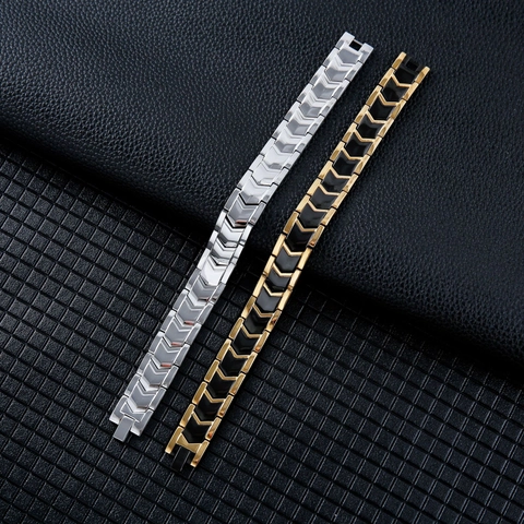 Bracciale Per Magnetoterapia In Acciaio Inossidabile Da Uomo Cura Della Salute Maglia A V Stile Industriale Elegante