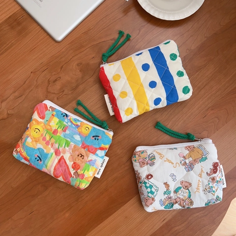 Quilted Cotton Floral Mini Coin Purse Zipper Storage Pouch Small Makeup Bag For Lipstick Earphone Women Cute