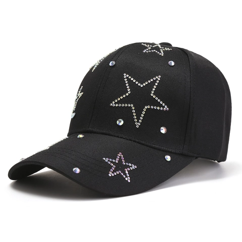 Rhinestone Star Baseball Cap Polyester Adjustable Sun Hat For Women Men Fashion Bling Outdoor Headwear