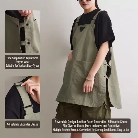 Work Apron Taslan Waterproof Reversible Multi Pocket Adjustable Straps Japanese Style For Kitchen Coffee Shop Gardening