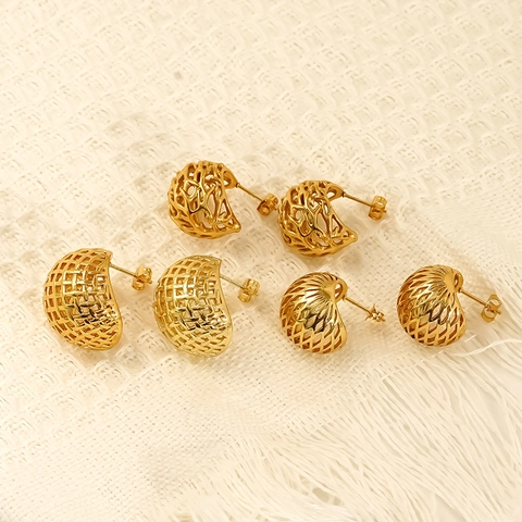 Hohl Gewebte Kugel Ohrstecker 304 Edelstahl 18K Vergoldet Mit Edelstahl Ohrsteckern Für Damen Minimalistischer Schmuck