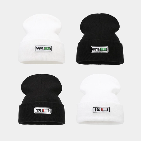 Gebreide Beanie Muts Acryl Warm Batterij Percentage Patch Streetwear Hip Hop Casual Voor Heren Vrouwen