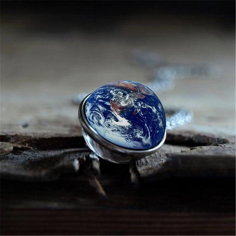 Earth Globe Pendant Necklace Alloy Glass Dome Double Sided Vintage World Map Jewelry For Women Men Sweater Chain