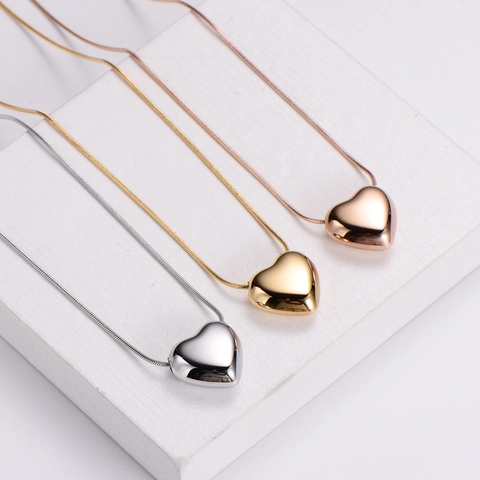 Collana Con Pendente A Cuore Acciaio Inossidabile 316L 3D Minimalista Lucido Specchio Catena Serpente Gioielli Per Donna