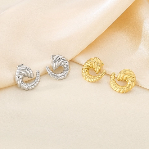 Pendientes De Botón Con Textura Espiral Retorcida De Acero Inoxidable 316L Forma De Croissant Irregular Joyas Para Mujer
