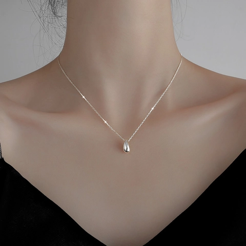 925 Sterling Silver Water Drop Pendant Necklace For Women Minimalist Polished Clavicle Cross Chain Fashion Jewelry Gift