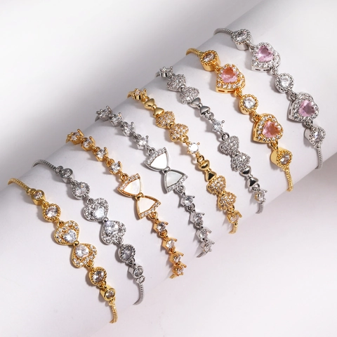 Pulsera Bolo Ajustable Cobre Bañado En Oro Circón Brillante Elegante Estilo Nácar Joyería Para Mujeres