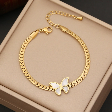 Collar Y Pulsera De Mariposa Acero Inoxidable Chapado En Oro Nácar Blanco Joyería Estilo Coreano Para Mujeres