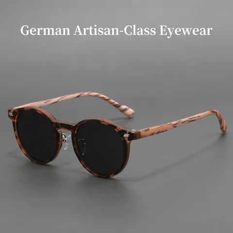 Retro Round Sunglasses UV400 Protection Matte Finish Patterned Legs Vintage Eyewear For Men Women