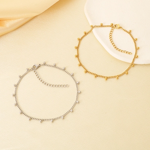 Bracelet De Cheville Pour Femmes En Acier Inoxydable Petites Perles Pendentif Géométrique Style Minimaliste Français