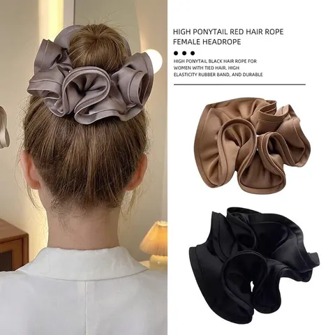 Satin Oversized Scrunchies French Vintage Pleated Satin Hair Ties High Elasticity Elegant Ruffled Headwear For Women