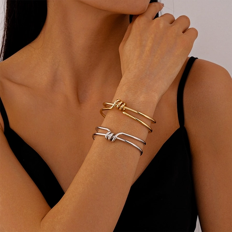 Bracciale Rigido Aperto Minimalista A Doppio Strato Geometrico Con Nodo Gioielli In Metallo Da Donna