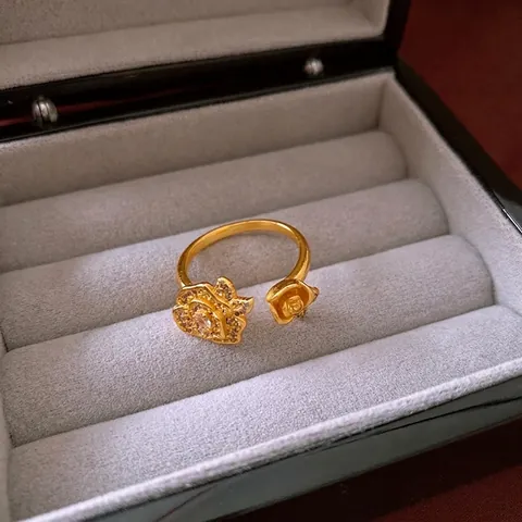 Anillo Ajustable Abierto De Cobre Chapado En Oro Real Circón Flor De Rosa Forma De Gato Dibujos Animados Joyería Retro