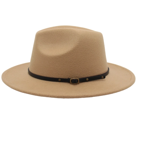 Fedora Hat Wide Brim Felt With Black Belt Buckle Vintage Jazz Style Unisex Outdoor Fashion Accessory