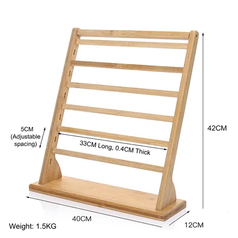 Multi Tier Bamboo Earring Display Stand Wooden Jewelry Organizer Rack For Stud Earrings Card Holder Large Capacity Desk