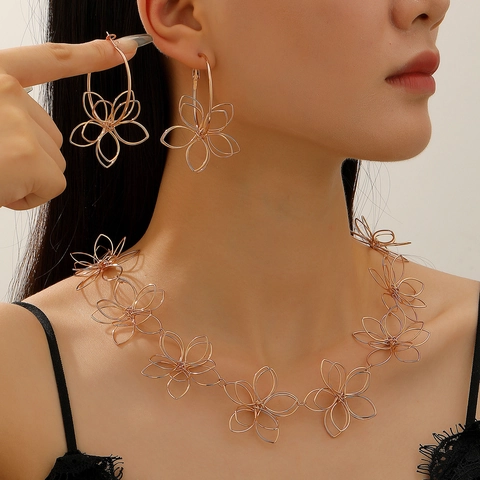 Hollow Flower Drop Earrings Vintage Exaggerated Large Iron Alloy Geometric Braided Boho Jewelry For Women Accessory