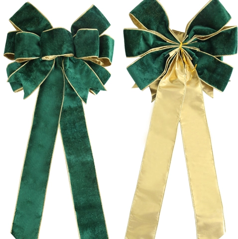 Large Christmas Velvet Bow For Tree Decoration Hanging Ornament Big Velvet Bowknot Red Green Blue With Gold Silver Edge