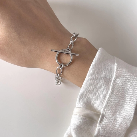 925 Sterling Silver Oval Link Chain Bracelet With OT Toggle Clasp Minimalist Geometric Jewelry For Women