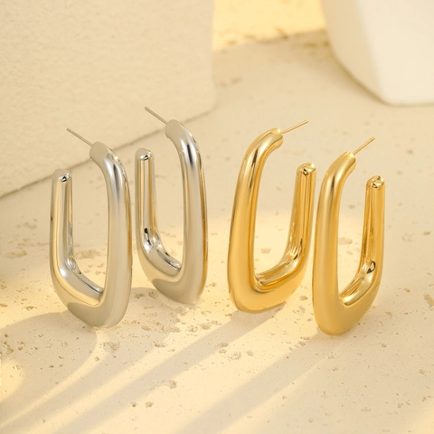 Orecchini a Cerchio a U in Acciaio Inossidabile Retrò da Donna Placcati in Oro 18K Argento Geometrici Orecchini Gioielli