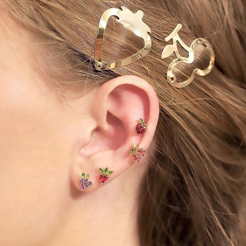 Boucles D'oreilles Fruits Laiton Zircone Forme Fruit Bijoux Piercing Avec Tige Acier Inoxydable Dos À Vis Femmes