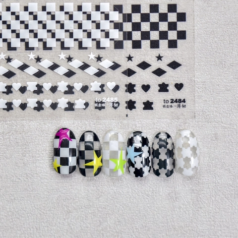 Autocollants Pour Ongles Ultra Mince Flexible Motif Damier Cœur Étoile Diamant Décoration Manucure DIY Style Minimaliste