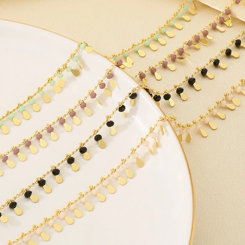 Collar De Cobre Chapado En Oro Con Colgantes De Gota De Agua Y Cuentas De Colores Joyería Boho Elegante Para Mujer