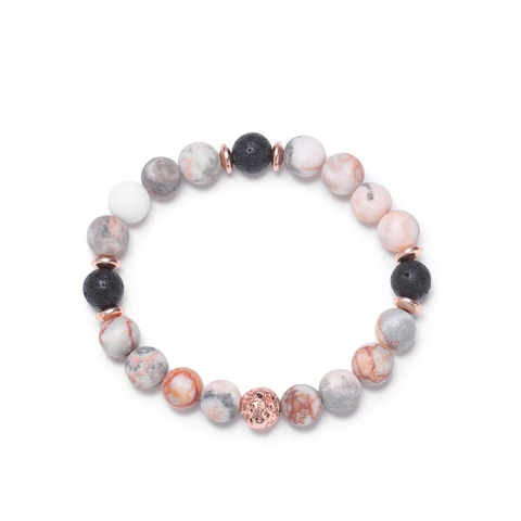 Pink Zebra Jaspis Naturstein Perlenarmband Lava Gestein Ätherisches Öl Diffusor Legierung Krone Charm Elastisches Yoga Armreif