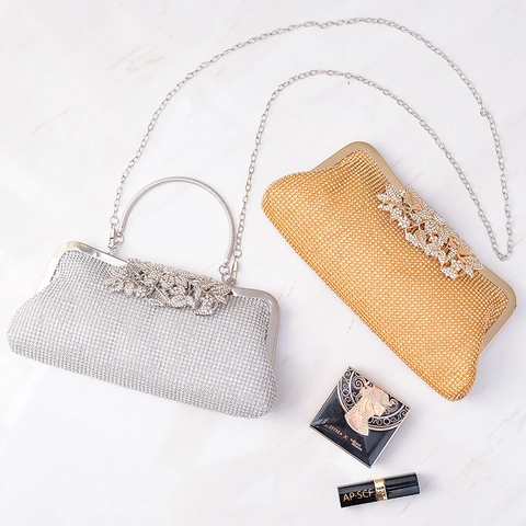 Elegant Evening Clutch Bag Rhinestone Studded Leaf Clasp Luxury Banquet Handbag Wedding Party Crossbody For Women