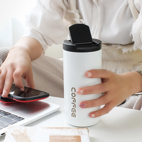 304 Stainless Steel Insulated Coffee Mug Travel Tumbler With Leakproof Flip Lid Portable Vacuum Flask For Car Office