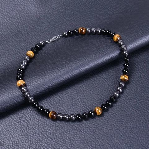 Collar Cuentas Ojo De Tigre Natural Obsidiana Ágata Negra Hematita Joyería Energía Triple Protección Para Hombres Mujeres Tendencia