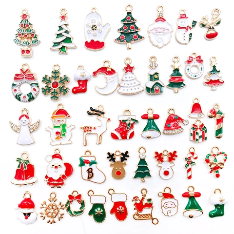 Christmas Enamel Alloy Charms Pendants Mixed Santa Claus Snowman Reindeer Snowflake For DIY Jewelry Making Bracelet Necklace