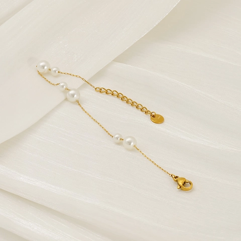 Bracciale Di Künstliche Perle In Acciaio Inossidabile Da Donna Placcato Oro 18K Minimalista Elegante Catena Regolabile Gioielli