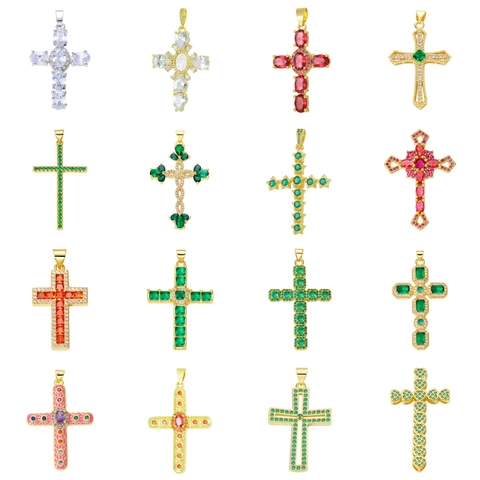 Cross Pendants Charms DIY Jewelry Making Copper Brass Cubic Zirconia Evil Eye Virgin Mary Abalone Shell Religious Design