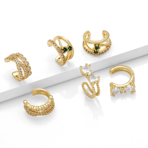 Ear Cuffs In Rame Placcato Oro Con Zirconi Per Donna Senza Buco Clip Geometrica Elegante Gioiello