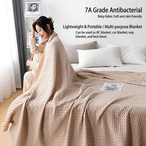 Waffle Weave Blanket Pure Cotton Gauze Breathable Soft Antibacterial Summer Air Conditioning Nap Bedding For Home Office