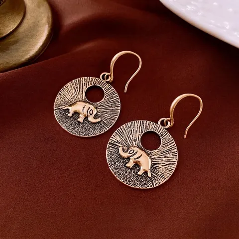 Orecchini Pendenti Rilievo Elefante Lega Rame Tondi Vintage Gioielli Stile Bohemien Etnico Per Donne