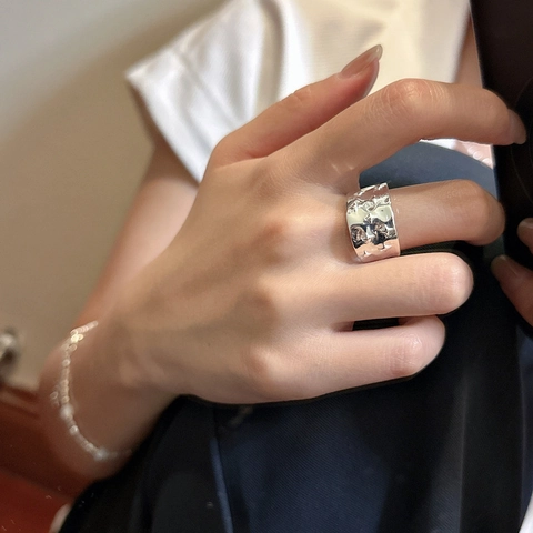 S925 Sterlingsilber Stern Breites Band Offener Ring Damen Minimalistisch Verstellbar Vierzackiger Stern Ring Koreanischer Schmuck