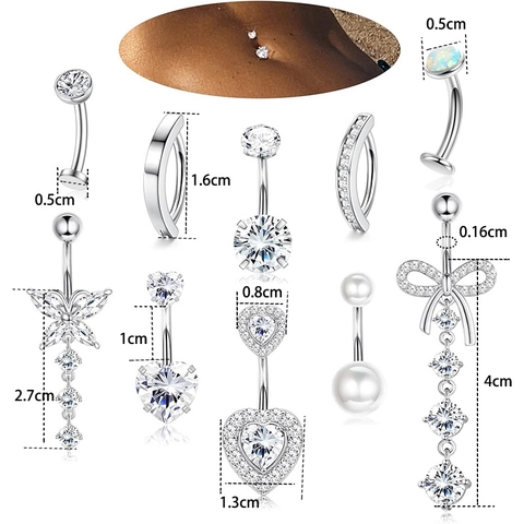 Edelstahl Kupfer Bauchnabelring Für Damen Rosa Gold Silber Strass Künstliche Perle Schmetterling Herz Schleife Körperschmuck