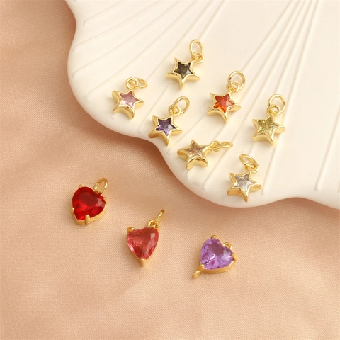 Colgantes Corazón Estrella Circón Chapados Oro 18K Cobre Para Fabricación Joyas DIY Collar Pulsera Accesorios