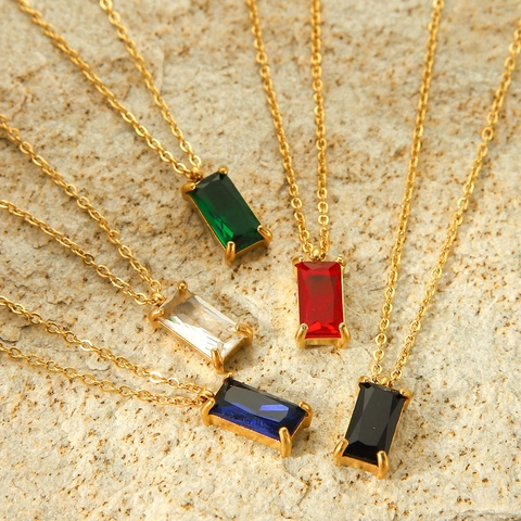 Collar Con Colgante Acero Inoxidable Chapado En Oro 18K Circonita Gema Rectangular Geométrica Joyería Moda Minimalista Mujer