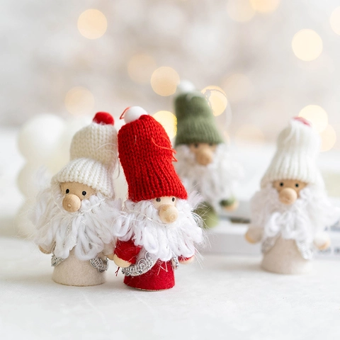 Christmas Gnome Angel Hanging Ornaments Knitted Wool Faux Fur Wooden Star Xmas Tree Decorations Nordic Style Gifts