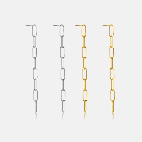 Orecchini Pendenti a Catena Lunga in Argento Sterling 925 da Donna Minimalismo Maglia Rettangolare Graffetta Gioielli Moda Moderna