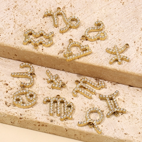 Sternzeichen Anhänger Gold Vergoldet Edelstahl Mit Zirkon Inlay Für DIY Halsketten Schmuckherstellung Retro Design