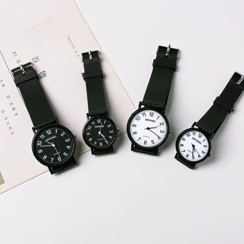 Reloj De Cuarzo Con Puntero Redondo Minimalista Con Correa De PVC Esfera Simple Estudiante Examen