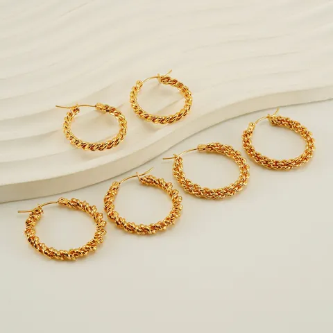Gedrehte Creolen 18K Vergoldet Edelstahl Französischer Vintage Chunky Übertriebener Runder Ohrschmuck Für Damen