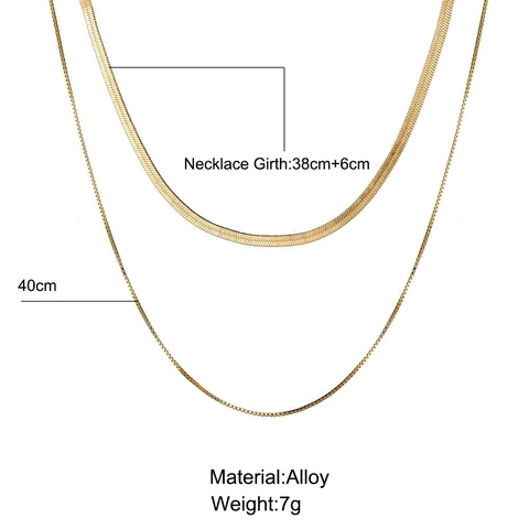 Double Layered Herringbone Snake Bone And Box Chain Necklace Alloy Minimalist Clavicle Jewelry Vintage Style For Women