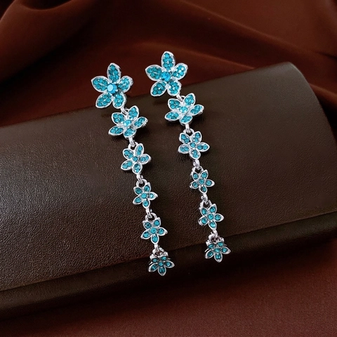 Vintage Bloem Drop Oorbellen Voor Vrouwen Luxe Zirkoon Kwastje Hangen Elegante Sieraden Met 925 Sterling Zilveren Oorsteker