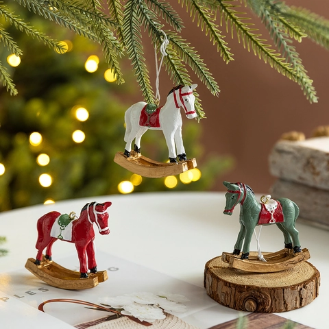 Ornement De Cheval À Bascule De Noël En Résine Peinte Décor De Bureau Pendentif Festif Style Vintage