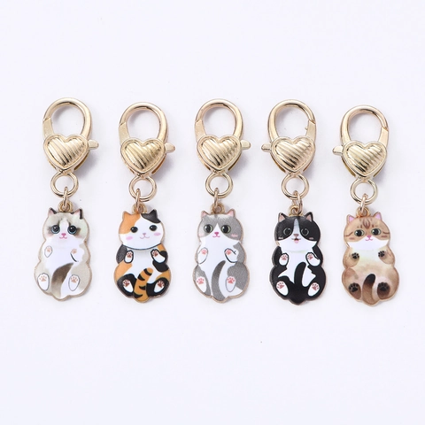 Cute Cartoon Cat Rabbit Butterfly Keychain Zinc Alloy Enamel Bag Charm Pendant With Heart Shape Lobster Clasp Novelty Gift